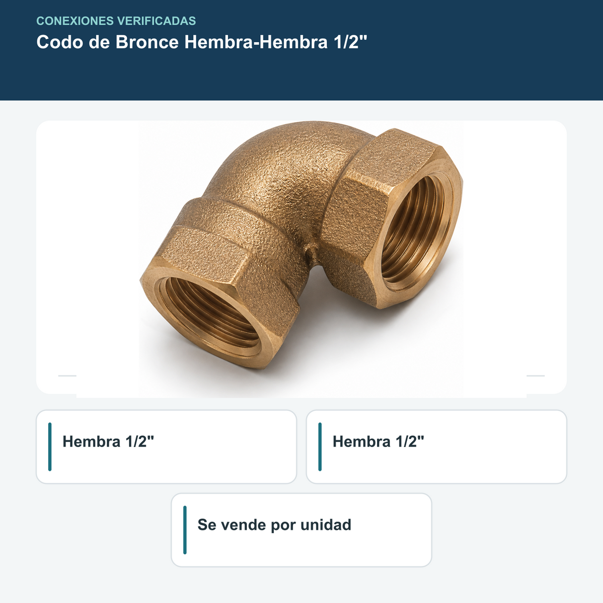 Diagrama de dos conexiones hembra de codo de bronce de 1/2 pulgada