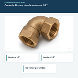 Diagrama de dos conexiones hembra de codo de bronce de 1/2 pulgada