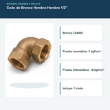 Material y pruebas de presión del codo hembra-hembra e incluye una unidad