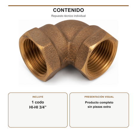 Codo de Bronce Hembra-Hembra de 3/4 de Pulgada