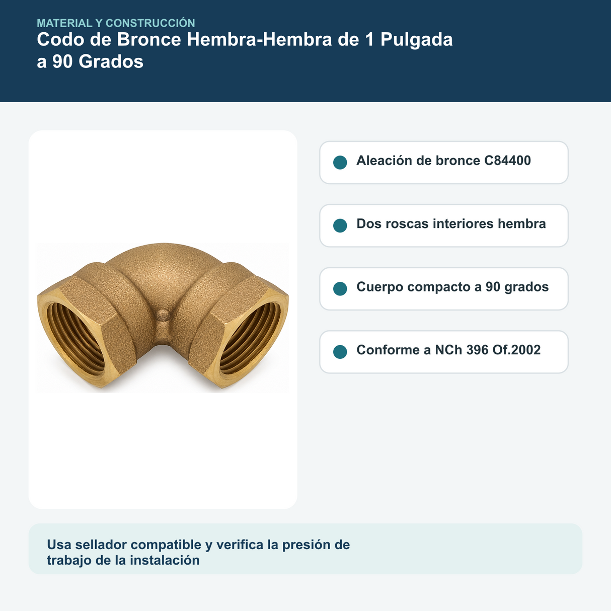 Materiales y construcción verificados del codo de bronce hembra-hembra de 1 pulgada a 90 grados