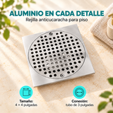 Rejilla anticucaracha de aluminio 4 por 4 pulgadas con conexión para tubo de 3 pulgadas