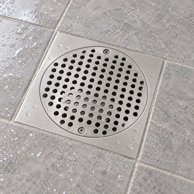 Rejilla anticucaracha de aluminio instalada en piso de ducha