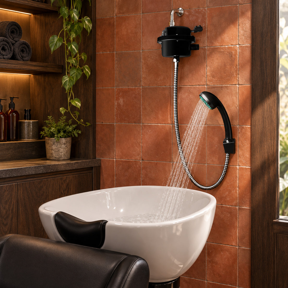 Ducha eléctrica 220V con teleducha instalada en salón