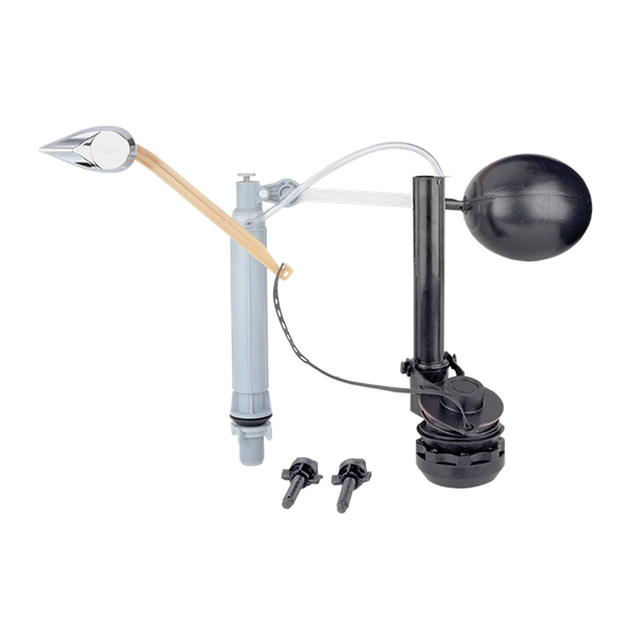 Conjunto de grifería sanitaria Arawak de 17 cm con manija cromada sobre fondo blanco. Gris y negro con manija cromada.