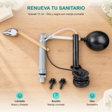 Conjunto de grifería sanitaria Arawak de 17 cm con manija cromada: Llenado: Brazo y flotador; Acción: Manija cromada; Uso: Doméstico.