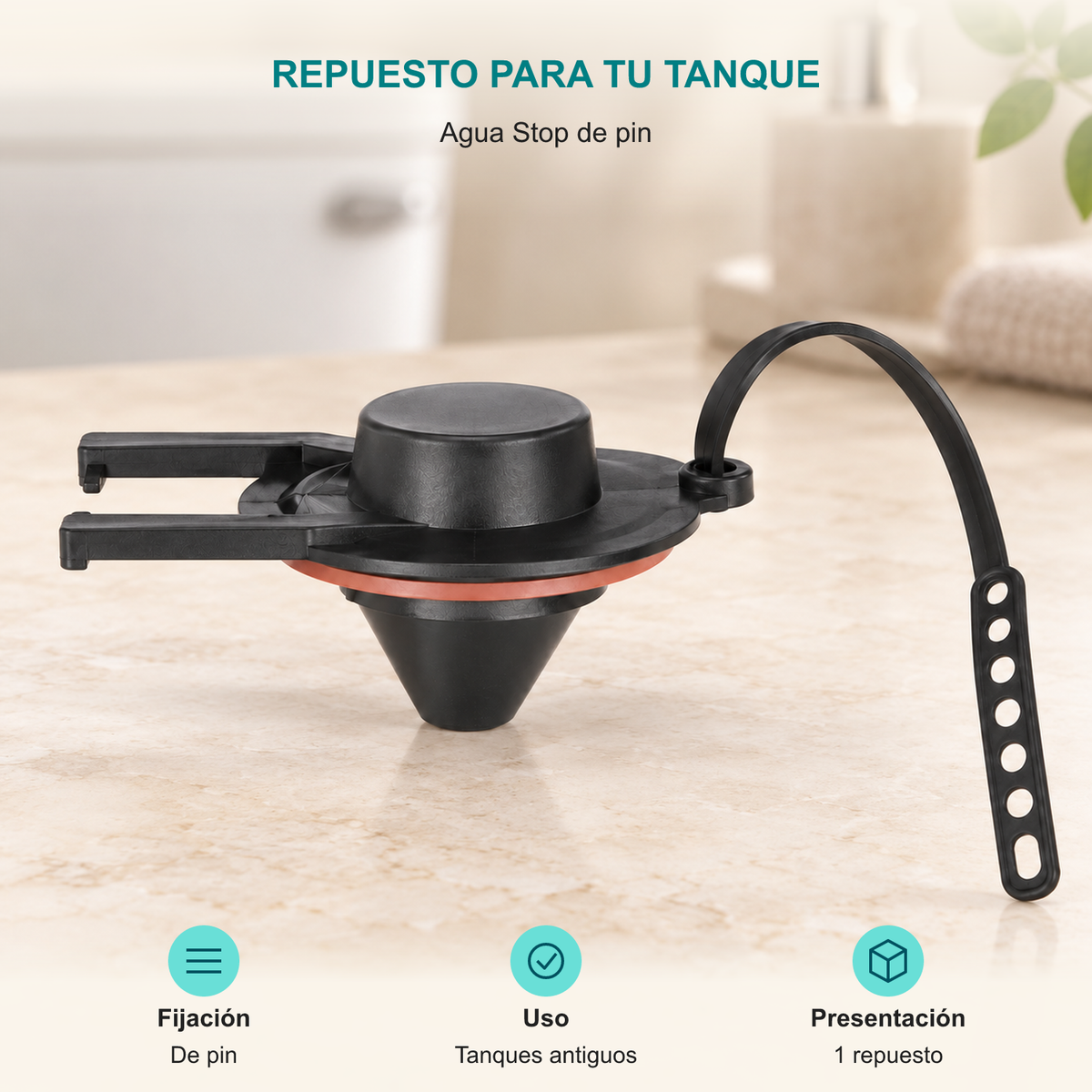 Agua Stop de pin. Fijación: De pin. Uso: Tanques antiguos. Presentación: 1 repuesto.