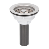 Canastilla para lavaplatos inox-inox de 4 pulgadas sobre fondo blanco. Acero inoxidable.