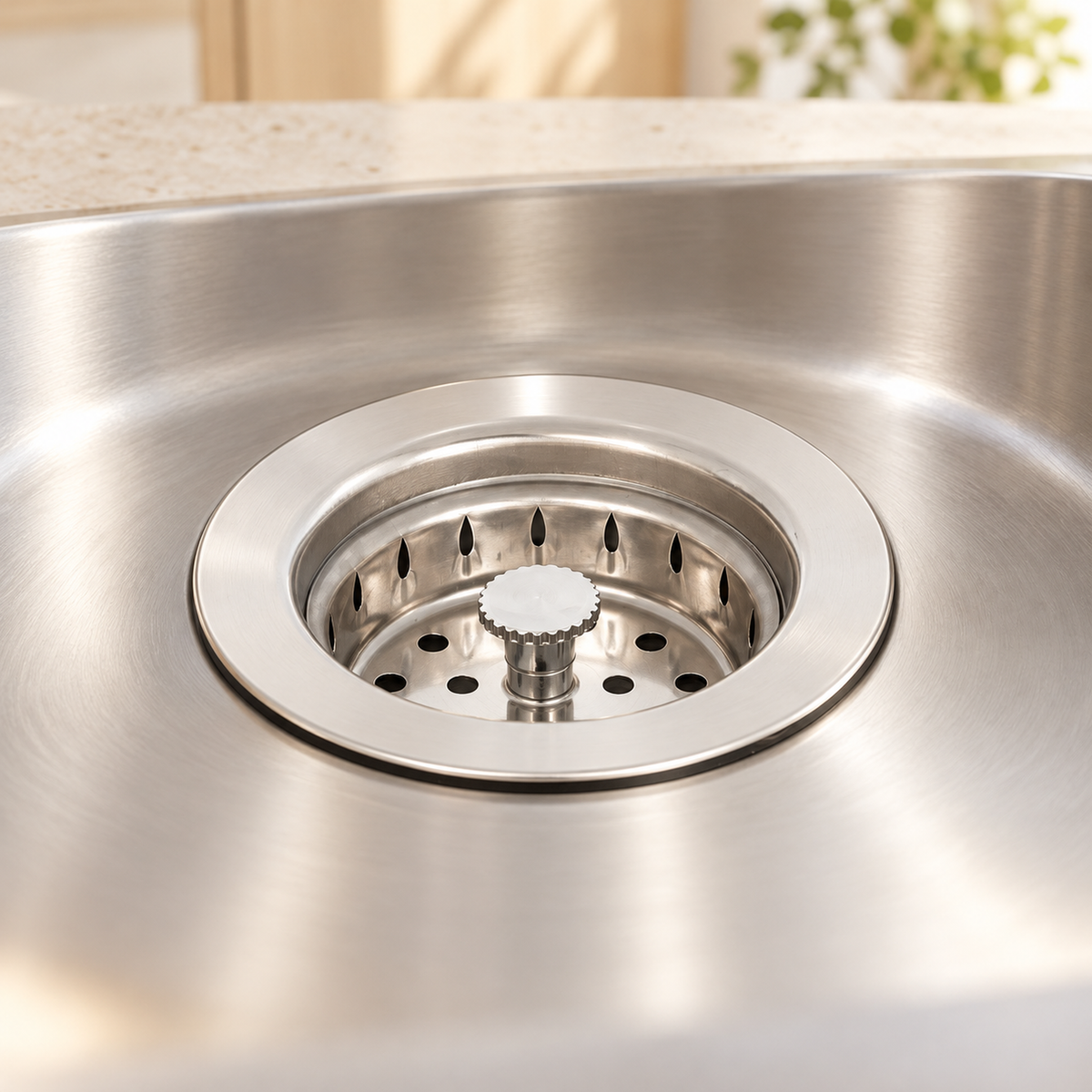 Canastilla para lavaplatos inox-inox de 4 pulgadas. Detalle instalado del producto y sus fijaciones.