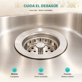 Canastilla para lavaplatos inox-inox de 4 pulgadas: Medida: 4 pulgadas; Filtro: Acero inoxidable; Función: Retiene sólidos.