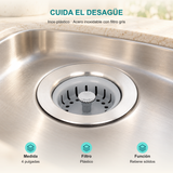 Canastilla para lavaplatos inox-plástico de 4 pulgadas: Medida: 4 pulgadas; Filtro: Plástico; Función: Retiene sólidos.