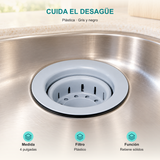 Canastilla para lavaplatos plástica de 4 pulgadas: Medida: 4 pulgadas; Filtro: Plástico; Función: Retiene sólidos.
