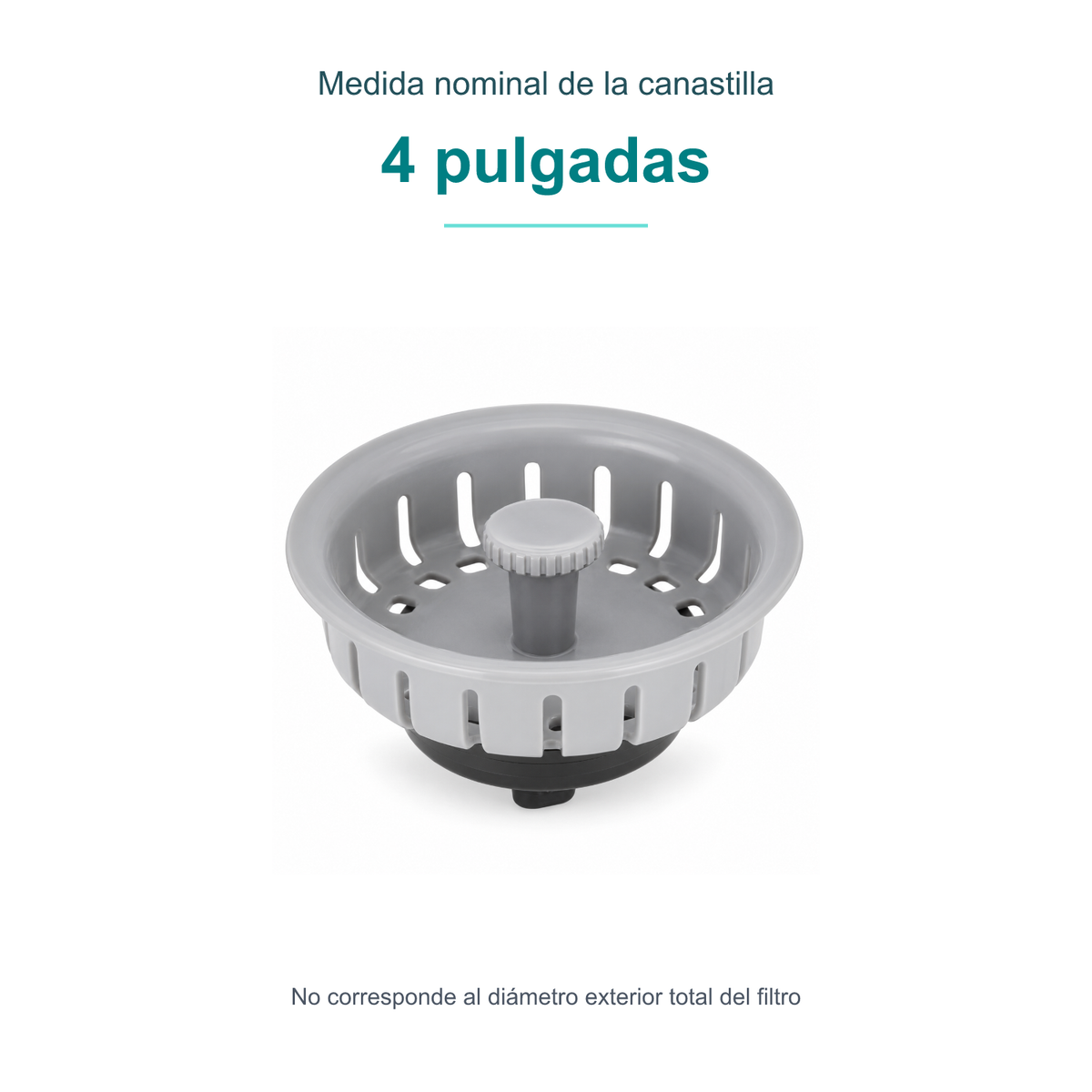 Medida nominal de la canastilla: 4 pulgadas. No corresponde al diámetro exterior total del filtro.