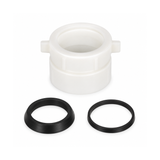Adaptador para sifón en P de 1½″ o 1¼″ sobre fondo blanco, producto completo.