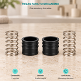 Dos resortes y dos sellos. Contenido: 2 resortes. Sellado: 2 sellos negros. Aplicación: Mecanismo de cierre.