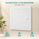 Tapa de registro blanca de 144 × 144 mm: Material: Polipropileno; Acabado: Blanco; Montaje: En pared.