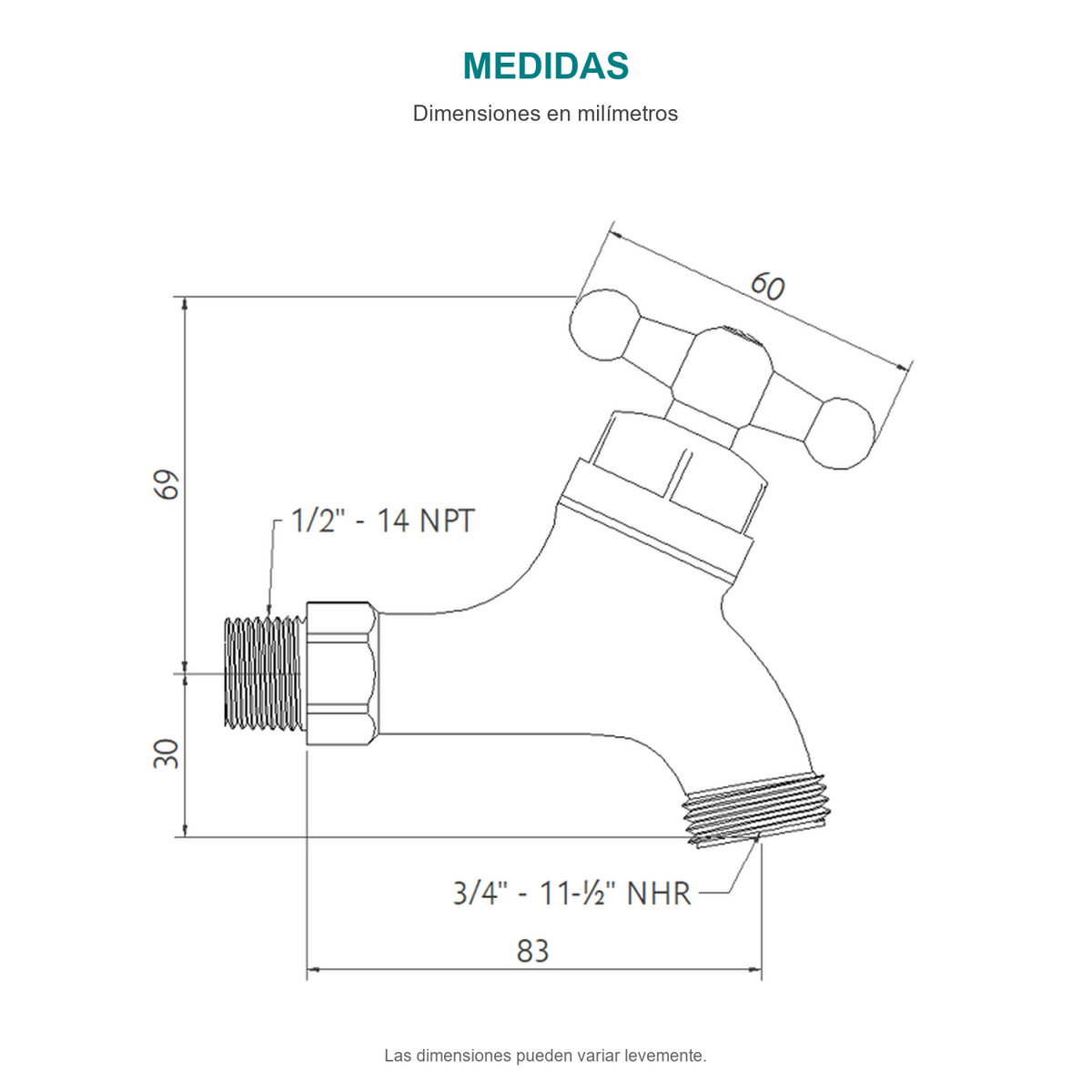 Croquis original de llave para manguera plástica blanca de media pulgada, con sus cotas originales sin repasar trazos.