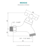 Croquis original de llave para manguera plástica blanca de media pulgada, con sus cotas originales sin repasar trazos.