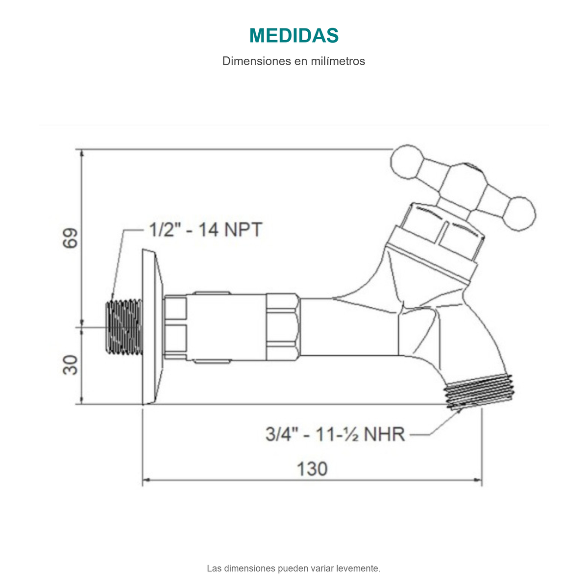 Croquis original de llave para manguera plástica con extensión cromada de media pulgada, con sus cotas originales sin repasar trazos.