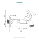 Croquis original de llave para manguera plástica con extensión cromada de media pulgada, con sus cotas originales sin repasar trazos.