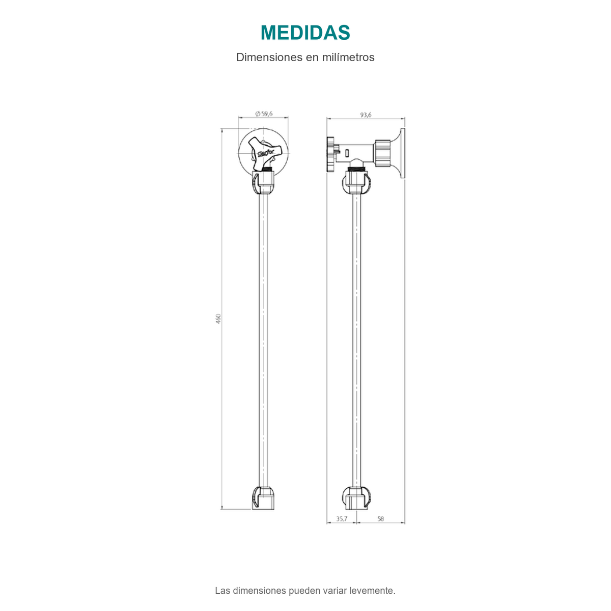 Croquis original de válvula de regulación blanca con acople de 40 cm para sanitario, con sus cotas originales sin repasar trazos.
