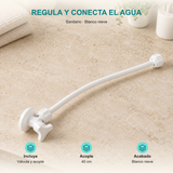 Válvula de regulación blanca con acople de 40 cm para sanitario: Incluye: Válvula y acople; Acople: 40 cm; Acabado: Blanco nieve.