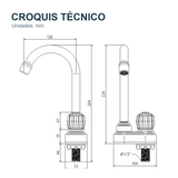 Croquis técnico de Llave individual para lavaplatos de mesa Aquarius con base plataforma