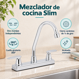 Características del mezclador Slim: dos manijas, cuello giratorio y cierre cerámico