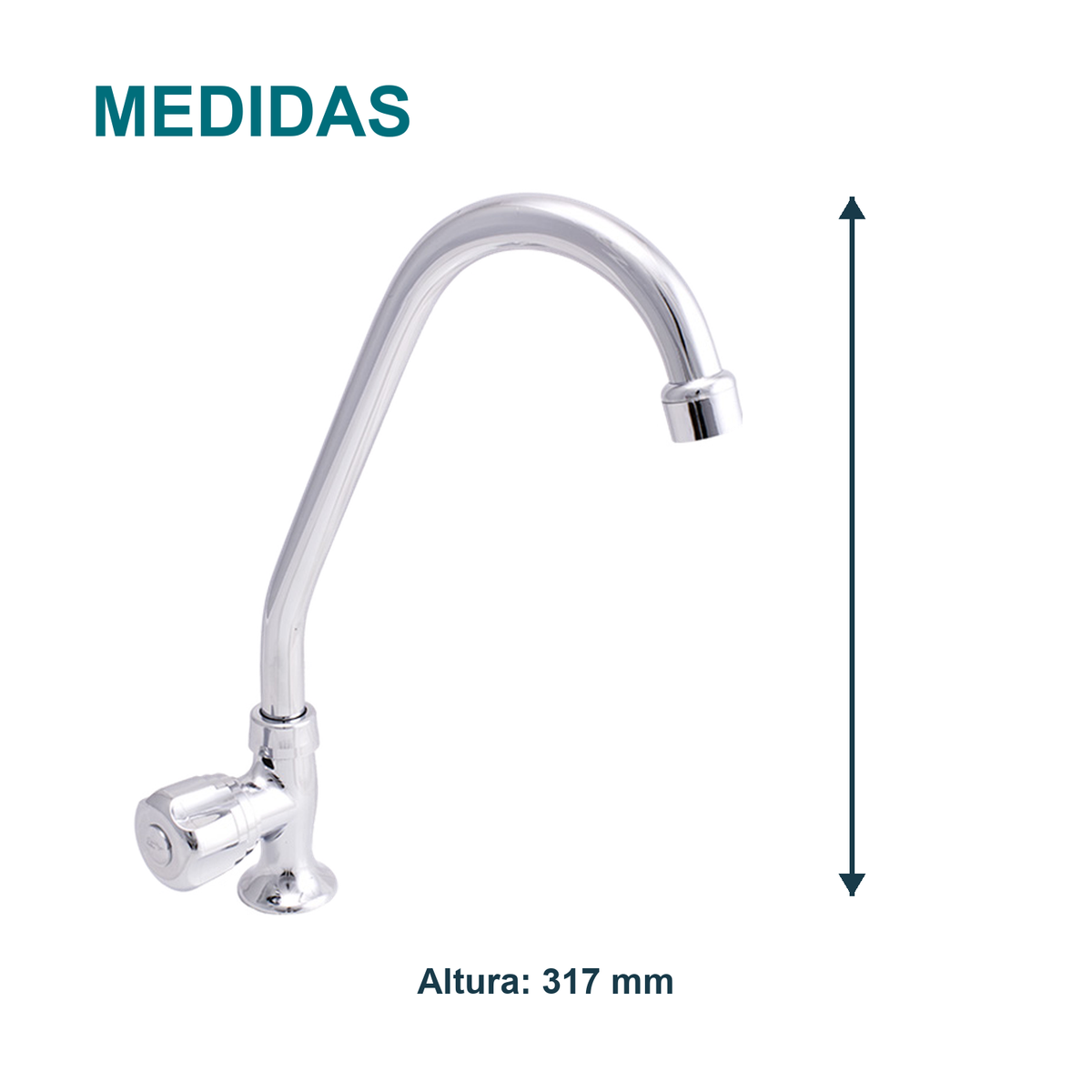 Medida principal de Llave individual para lavaplatos de mesa Aqua cromada