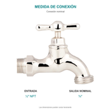 Conexión nominal de llave para manguera pesada cromada de media pulgada: entrada de media pulgada NPT. No representa dimensiones generales.