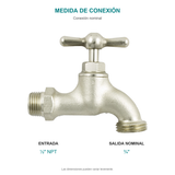Conexión nominal de llave para manguera pesada satín de media pulgada: entrada de media pulgada NPT. No representa dimensiones generales.