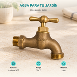 Llave para manguera pesada de latón de media pulgada. Entrada ½ pulgada NPT, manija tipo T y cuerpo de latón.
