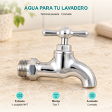 Llave terminal pesada cromada de media pulgada: Entrada: ½ pulgada NPT; Manija: Tipo T; Acabado: Cromado.