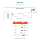 Croquis original de conjunto de válvula para tanque alto hembra de media pulgada, con sus cotas originales sin repasar trazos.