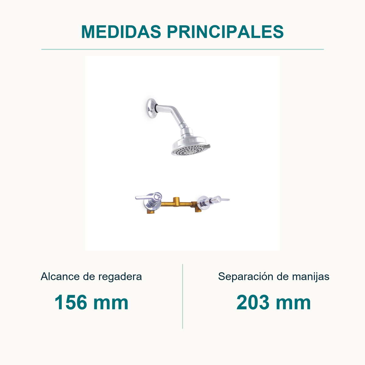 Conjunto mezclador de ducha Almaguer de 8 pulgadas cromado — medidas principales