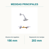 Conjunto mezclador de ducha Almaguer de 8 pulgadas cromado — medidas principales