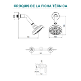 Conjunto mezclador de ducha Almaguer de 8 pulgadas cromado — croquis original