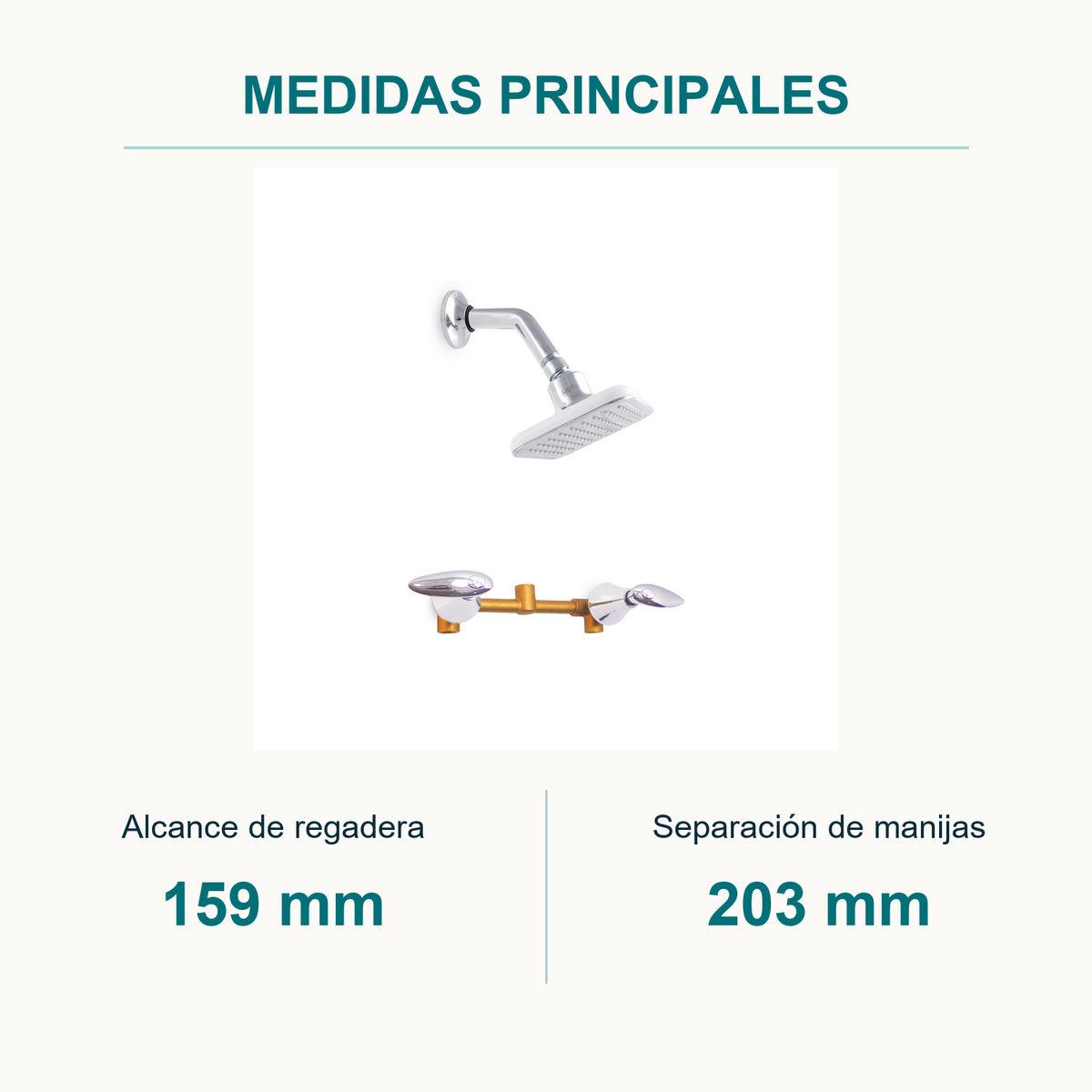 Conjunto mezclador de ducha Slim de 8 pulgadas cromado — medidas principales