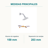 Conjunto mezclador de ducha Slim de 8 pulgadas cromado — medidas principales