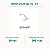 Conjunto mezclador de ducha Antius de 8 pulgadas cromado — medidas principales