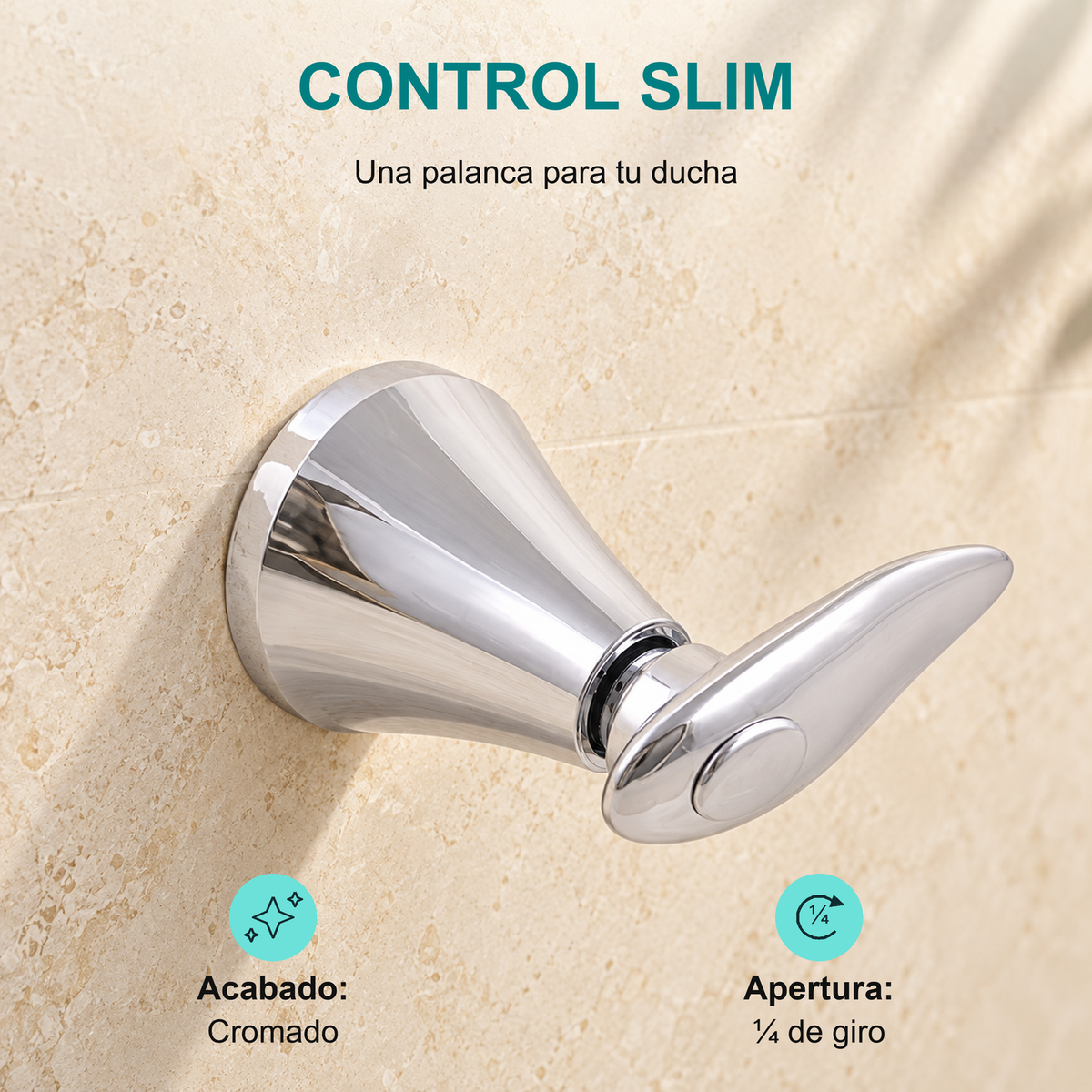 Registro Slim cromado con palanca y apertura de un cuarto de giro