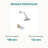 Conjunto registro de ducha Almaguer cromado — medidas principales