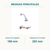 Conjunto mezclador de ducha Aqua de 8 pulgadas cromado — medidas principales