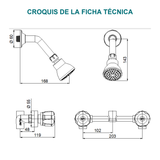 Conjunto mezclador de ducha Aqua de 8 pulgadas cromado — croquis original