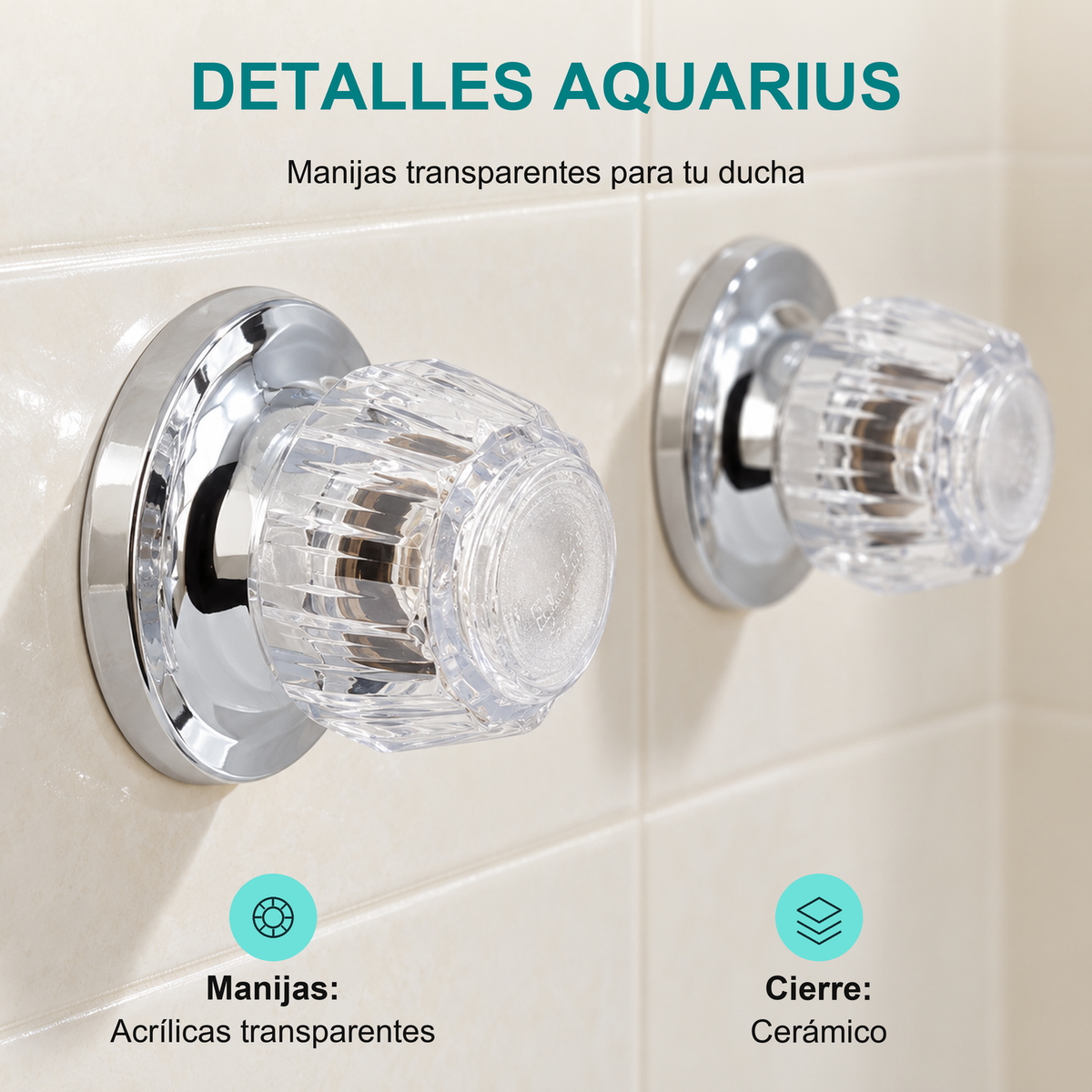 Mezclador Aquarius con manijas acrílicas transparentes y cierre cerámico