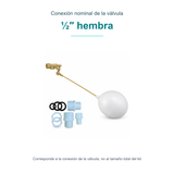 Conexión nominal de la válvula: ½″ hembra. Corresponde a la conexión de la válvula, no al tamaño total del kit.