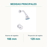 Conjunto registro de ducha Aqua cromado — medidas principales