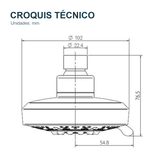 Croquis técnico de Regadera para ducha Alba de 5 funciones cromada