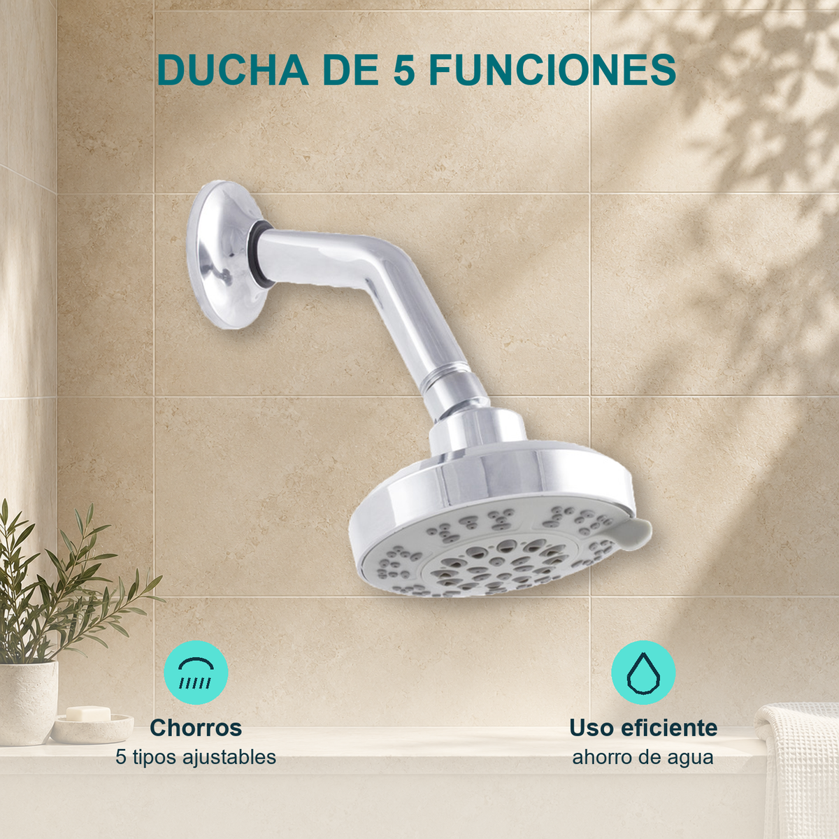 Características de Regadera para ducha Alba de 5 funciones cromada