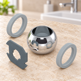 Kit de sellos para registro de ducha de bola suelto sobre piedra cálida antes de instalar; accesorios del ambiente no incluidos.